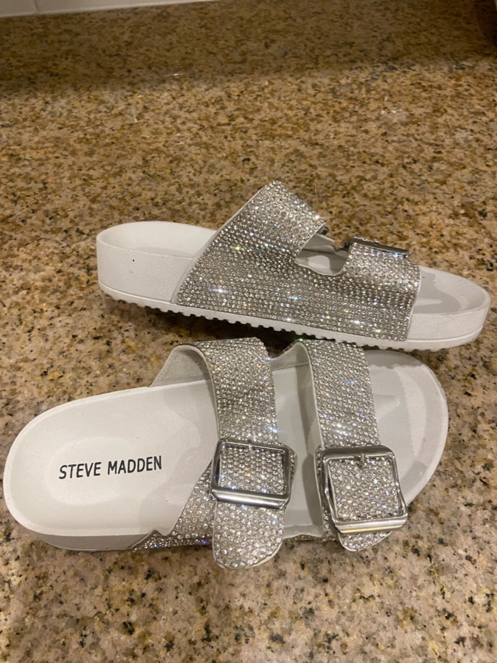 Madden Girl Silver Crystal Double-Buckle Slide Sandals - Kids